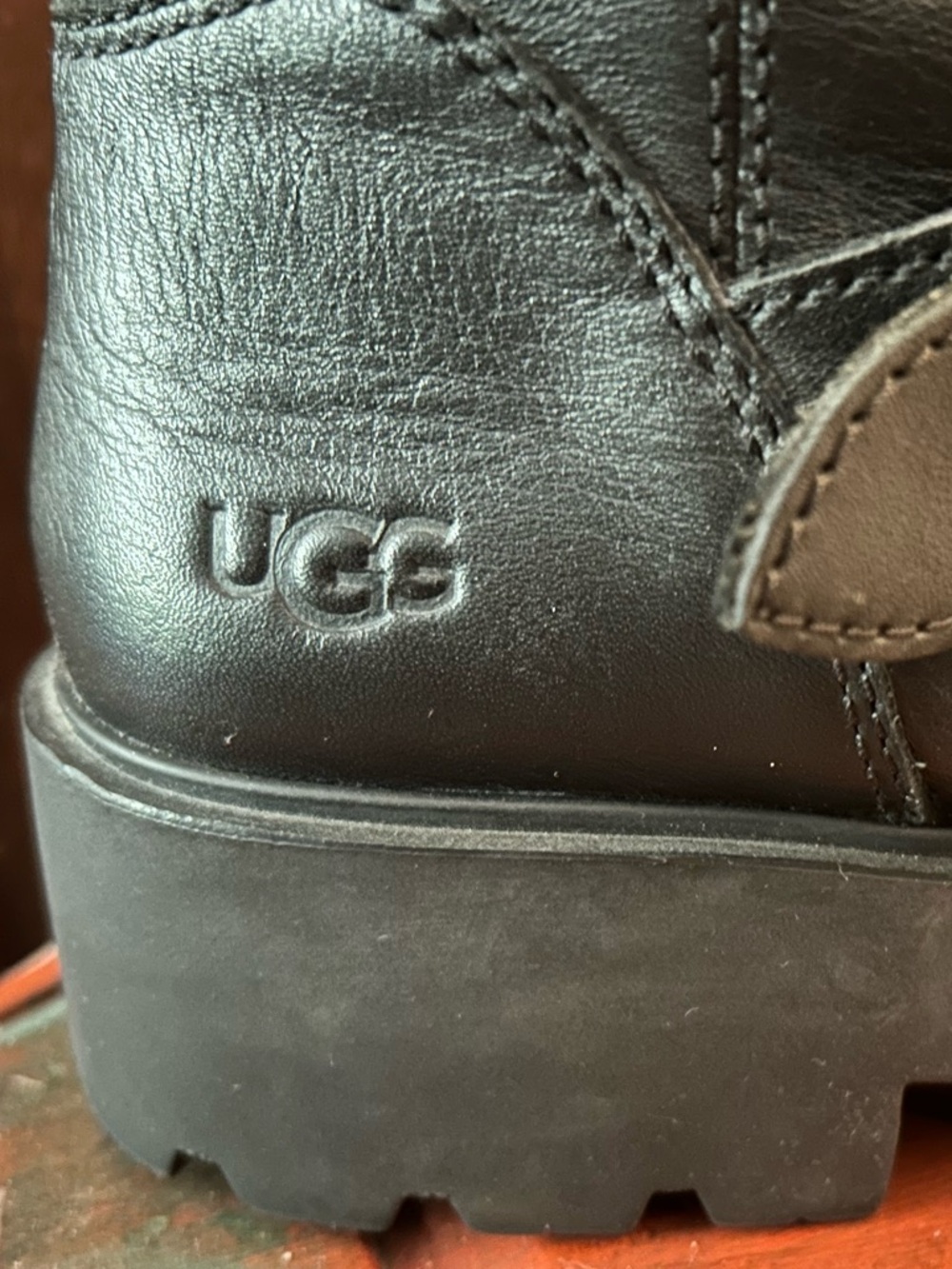 UGG Black Leather Buckle Ankle Boots - Picture 3 of 6